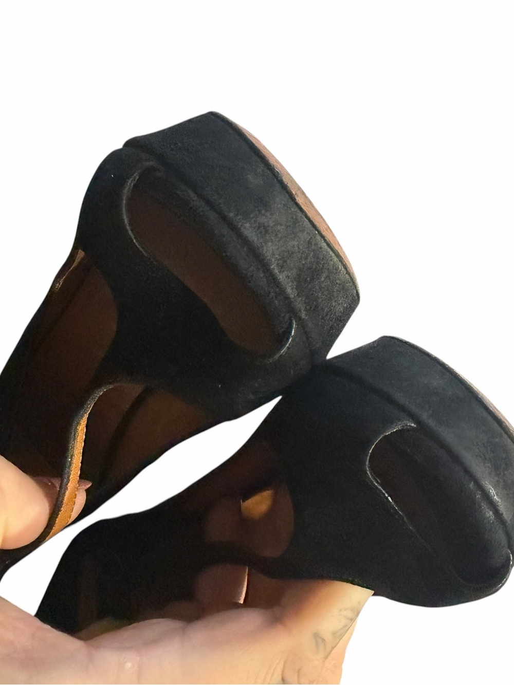 Gucci Black Suede T-Strap Platform Heels Size 35 Peep Toe Stiletto Pumps - Picture 4 of 8